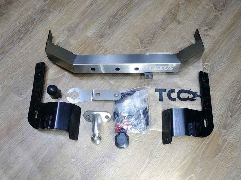 Фаркоп на Lexus LX570 2007-2021, Lexus LX450d 2015-2021 с накладкой с надписью Lexus без подрезки бампера. Тип шара: F. Нагрузки: 1500/100 кг