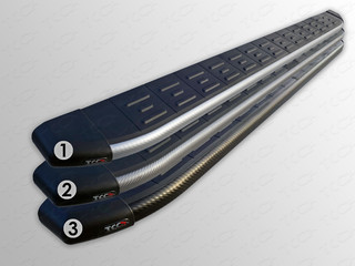 Пороги алюминиевые с пластиковой накладкой (карбон серебро) 2120 мм для Volkswagen Caravelle 2017-