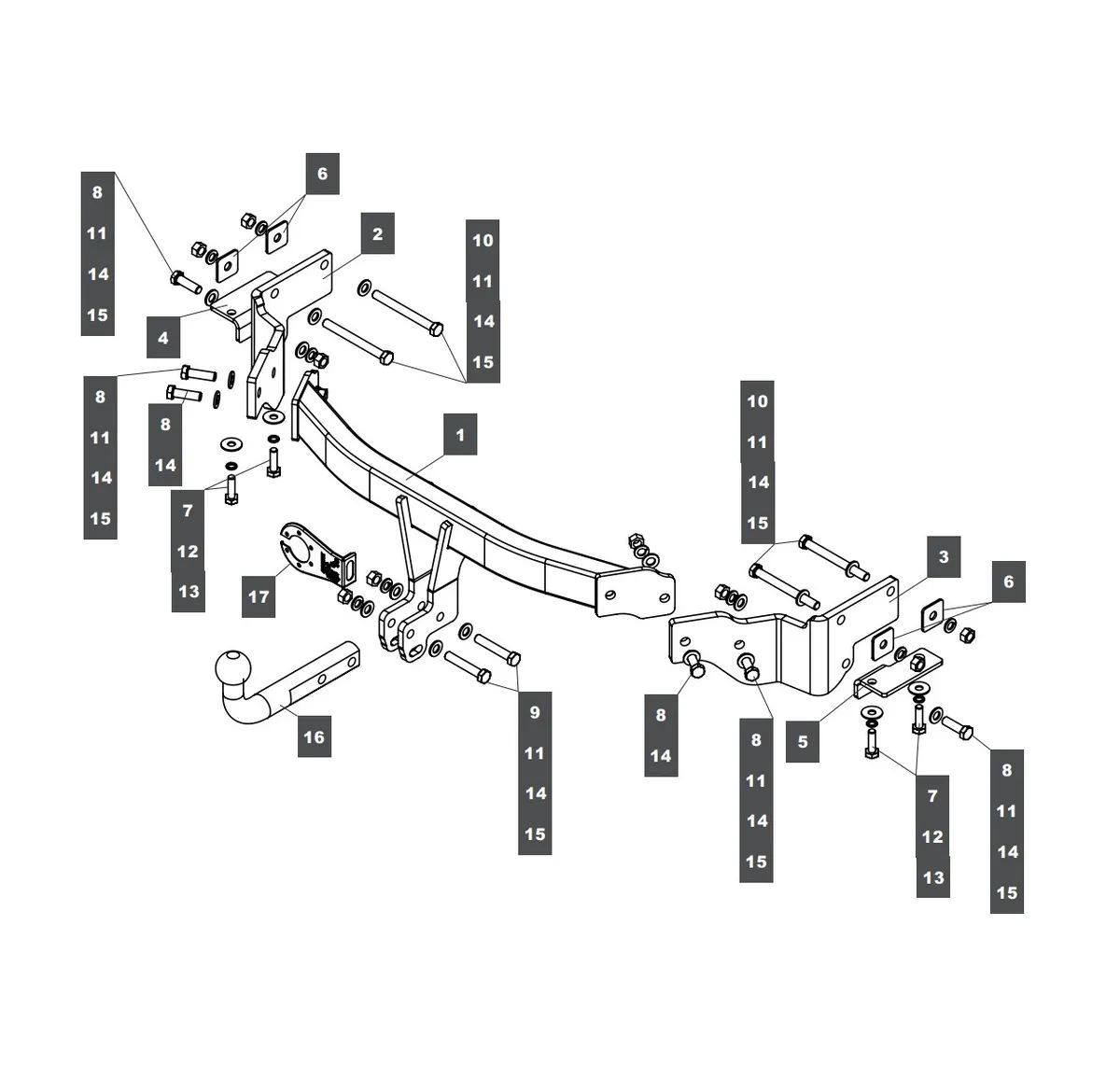Фаркоп на Kia Sorento 2012-2020, Hyundai Santa Fe 2012-2018, Hyundai Grand Santa Fe 2014-2018. Невидимая подрезка бампера. Тип шара: A. Нагрузки: 2000/100 кг, масса фаркопа 17,1 кг (без электрики в комплекте)