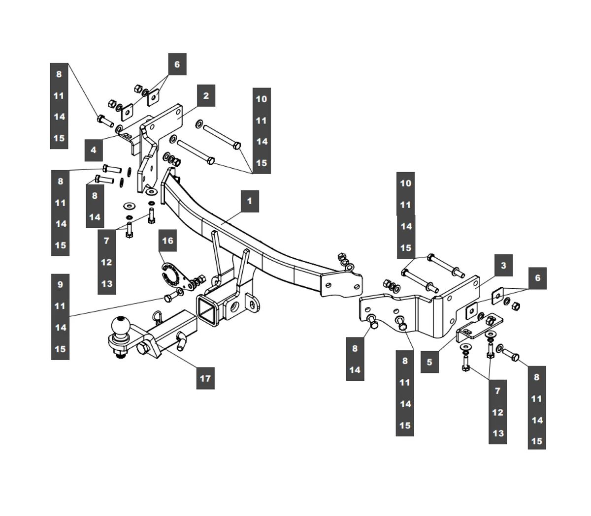 Фаркоп на Kia Sorento 2012-2020, Hyundai Santa Fe 2012-2018, Hyundai Grand Santa Fe 2014-2018. Необходима подрезка бампера. Тип шара: EA (E с антистуком). Нагрузки: 2000/100 кг, масса фаркопа 20,3 кг (без электрики в комплекте)