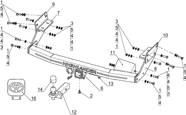 Фаркоп на Toyota Highlander 2020- с накладкой с надписью Highlander без подрезки бампера. Тип шара: E (шаровый узел под американский квадрат). Нагрузки: 1500/100 кг