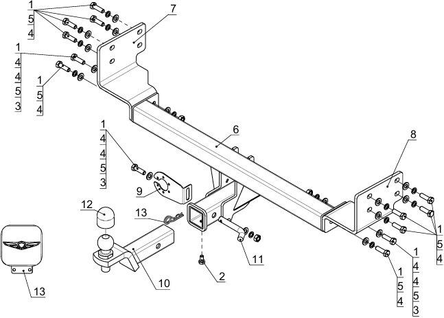 Фаркоп оцинкованный на Genesis GV80 2020- (бензин) без подрезки бампера. Тип шара: E (шаровый узел под американский квадрат с нержавеющим шаром). Нагрузки: 1250/75 кг