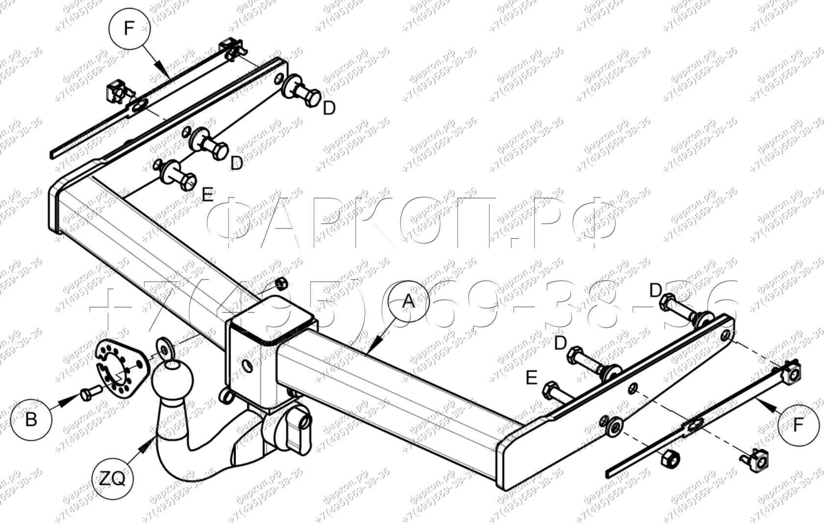 Фаркоп на Volkswagen Transporter T5 2003-2015, Transporter T6 2015-, Volkswagen Caravelle T5 2003-2015, Caravelle T6 2015-, Volkswagen Multivan T5 2003-2015, Multivan T6 2015- съемное вертикальное крепление шара (на ключе). Без выреза в бампере. Нагрузки 2500/100 кг, масса фаркопа 19,07 кг